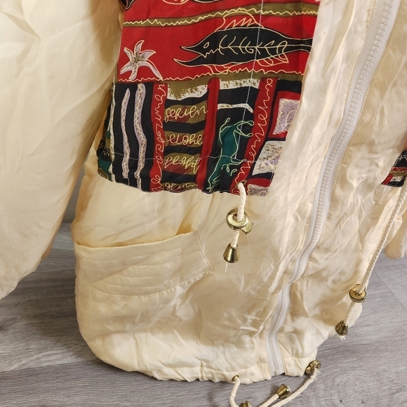 BRAEFAIR Cream Jacket Vintage XS Silk Aztec Design Soft Lightweight Artsy Animal - Picture 10 of 15